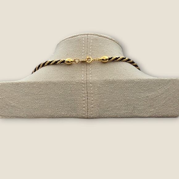 Gold and Black Enamel Twisted Rope Necklace – 1980s Vintage - Picture 6 of 10